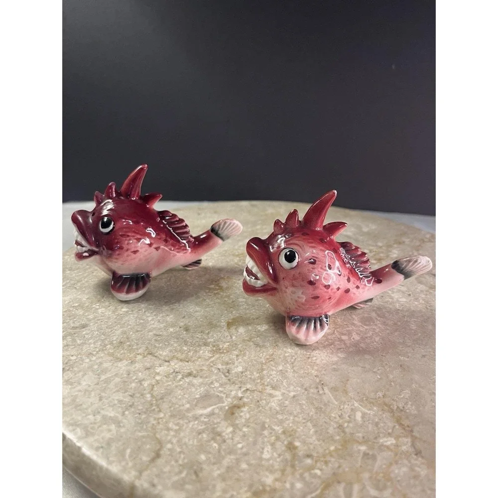 1950's Set Of Anthropomorphic Piranha Fish Salt And Pepper Shakers